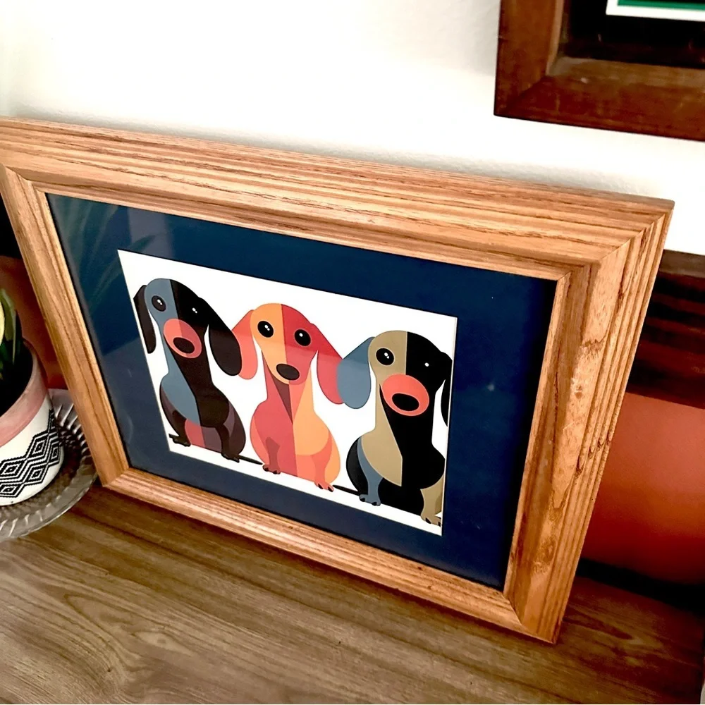 Dachshund Weiner Dog MCM Style Colorblick Canvas Art Print Wood Framed Matted